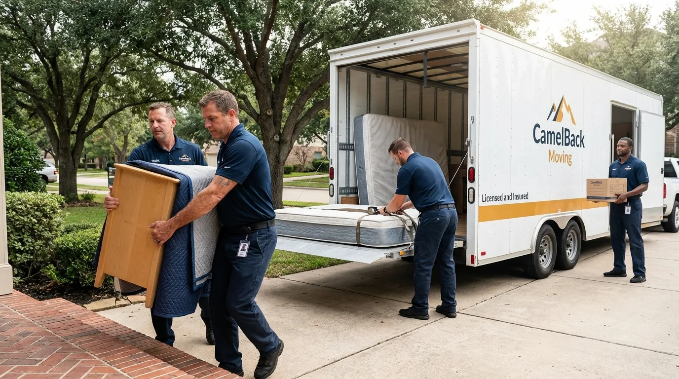 Crew loading residential truck for cross-state move from Carrollton, IL