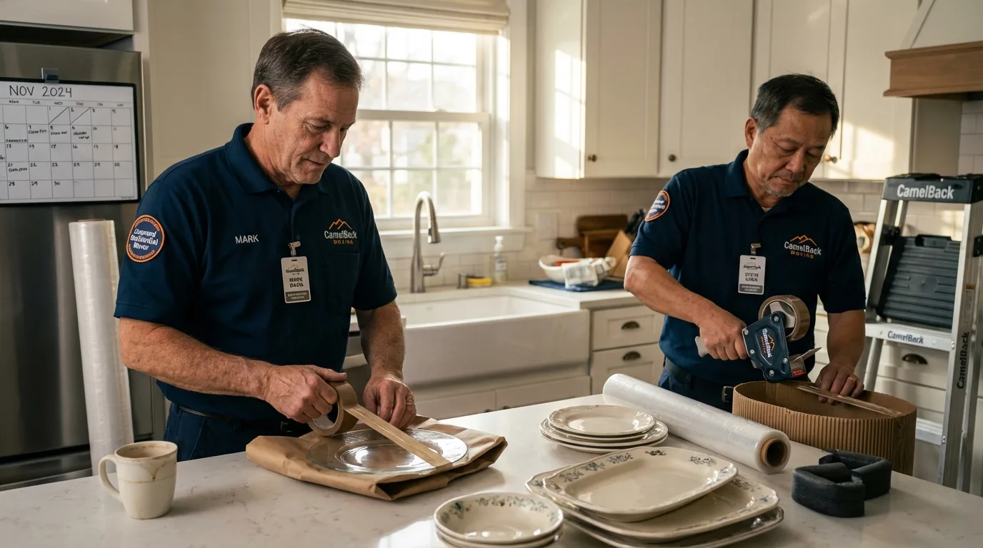 Professional crew packing kitchen dishware in Carrollton, IL